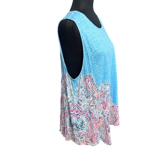 J. Jill Tank Size XL Blue Paisly Shirt 100% Linen Summer Love Linen Women - Picture 4 of 10